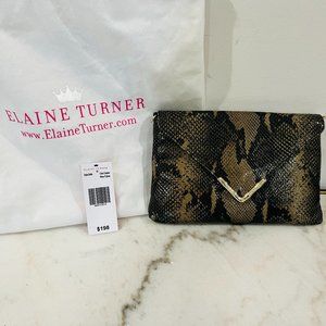 NWT Elaine Turner Bella Golden Moss Python Clutch